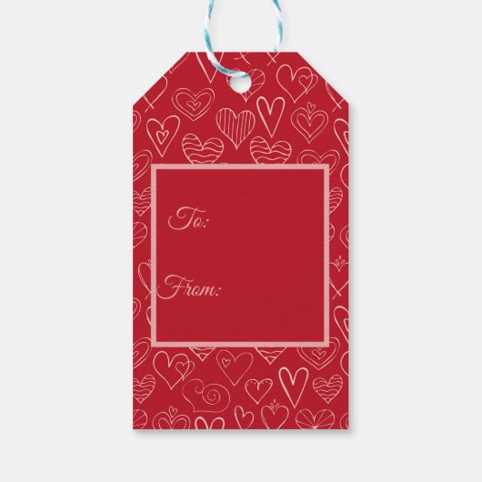 Valentine rotes Herzmuster Geschenkanhänger (Rückseite)