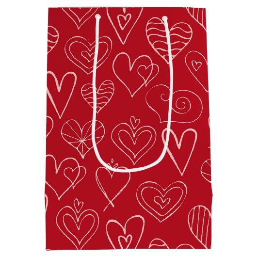Valentine rotes Herzmuster Mittlere Geschenktüte (Rückseite)