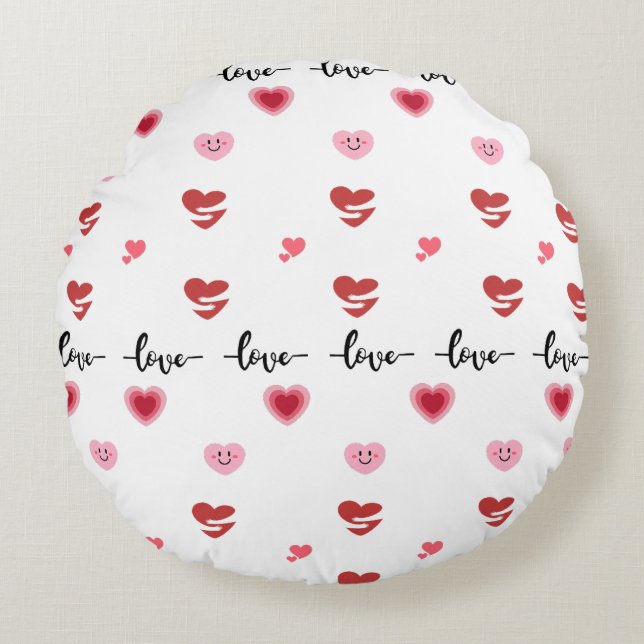 Valentine Round Pillow love text Rundes Kissen (Vorderseite)