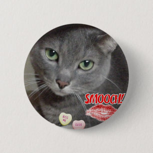 Valentine Russian Blue Cat Button