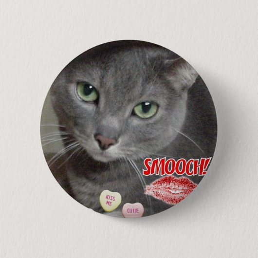Valentine Russian Blue Cat Button (Vorderseite)