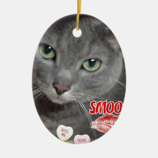 Valentine Russian Blue Cat Keramikornament (Vorne)