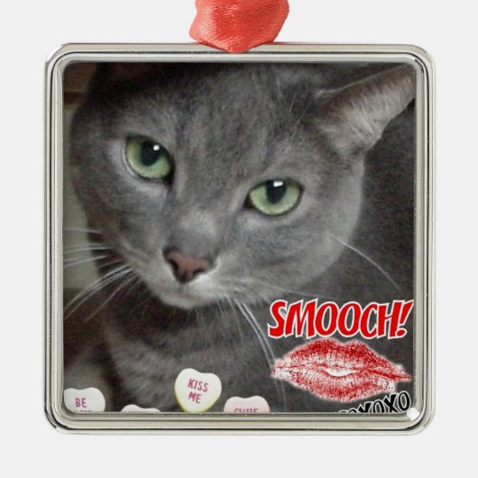Valentine Russian Blue Cat Ornament Aus Metall (Vorne)
