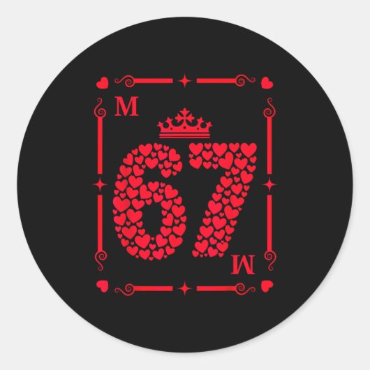 Valentine’s Day 67 Filled With Hearts Card Six Sev Runder Aufkleber (Vorderseite)