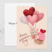 Valentine’s Day Card with Heart Balloons & Cupcake (Vorne/Hinten)