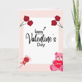 Valentine’s Day Card with Red Roses & Teddy Bear Feiertagskarte