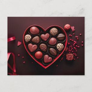 valentine`s day chocolates in a heart shaped box postkarte