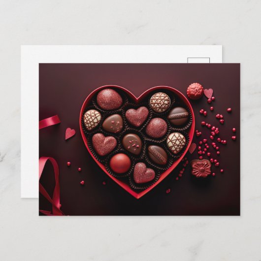 valentine`s day chocolates in a heart shaped box postkarte (Vorne/Hinten)