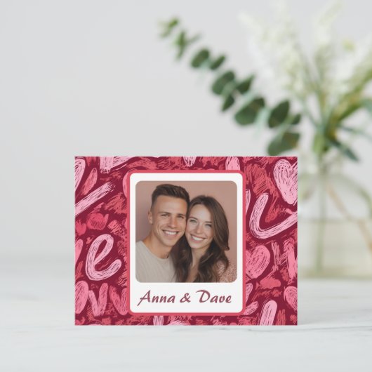 Valentine’s Day Custom Photo & Name Card Postkarte (Stehend Vorderseite)