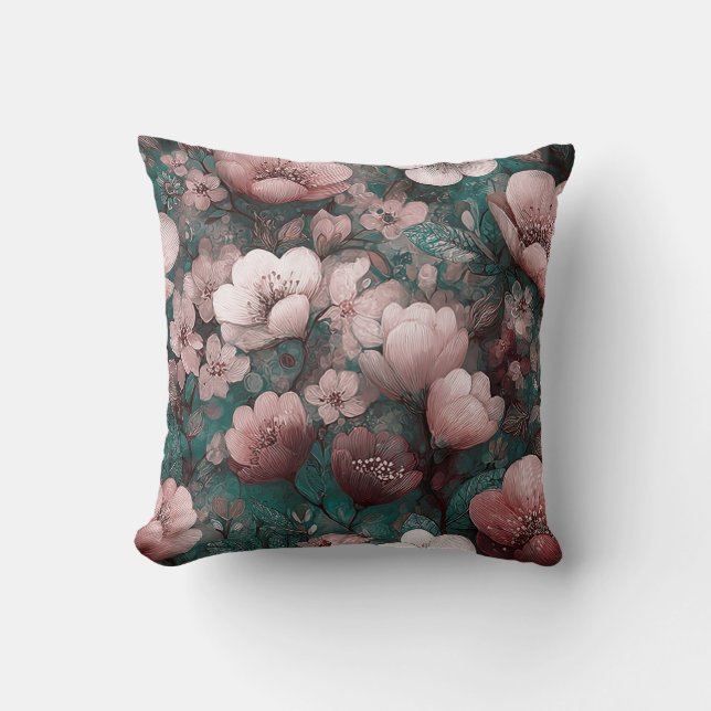 Valentine’s Day Floral Romantic Pink Green Kissen (Vorderseite)