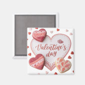 Valentine’s Day Heart Cookies on Romantic Backgrou Magnet (Vorderseite/Rückseite)