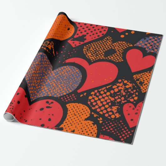 Valentine’s Day Heart Pattern – Retro Pop Art Geschenkpapier (Ungerollt)