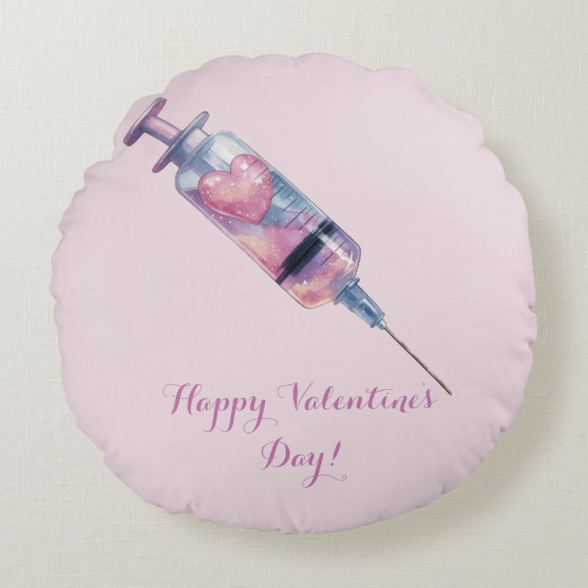 Valentine’s Day Love Injection Design Rundes Kissen (Vorderseite)