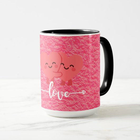 Valentine’s Day Love Mug – Pink Hearts Design Tasse (VorderseiteRechts)