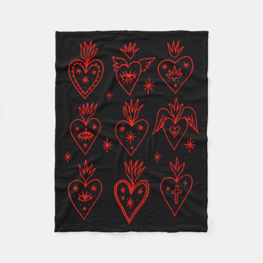 Valentine’s Day Mexican Milagro Gothic Goth Sacred Fleecedecke (Vorderseite)