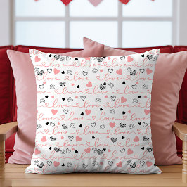 Valentine’s Day Pillow Pink Black Hearts Sketch Kissen