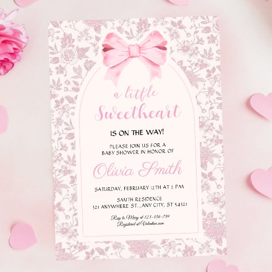 Valentine’s Day Sweetheart Pink Bow Baby Shower Einladung