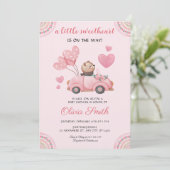 Valentine’s Day Sweetheart Pink Car Baby Shower Einladung (Stehend Vorderseite)