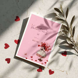 Valentine’s Day – Vintage Girl with Heart Bouquet Feiertagskarte