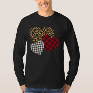 Valentine s Day Women Buffalo Plaid & Leopard Hear T-Shirt