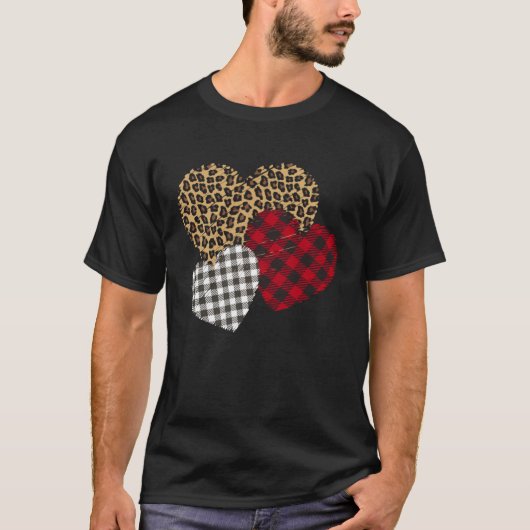 Valentine s Day Women Buffalo Plaid & Leopard Hear T-Shirt (Vorderseite)
