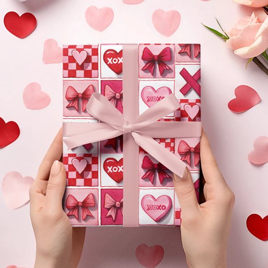 Valentine’s Day Wrapping Paper Pink & Red Elements Geschenkpapier