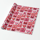 Valentine’s Day Wrapping Paper Pink & Red Elements Geschenkpapier (Ungerollt)