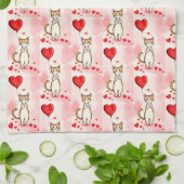 Valentine' s Kitchen Hand Towel Cat Red Heart Geschirrtuch (Gefaltet)