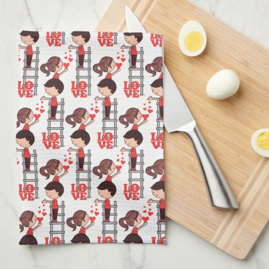Valentine' s Kitchen Hand Towel Love Red Heart Geschirrtuch (Viertel Falte)