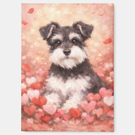 Valentine Schnauzer mit Herzen Magnet (Vorderseite)