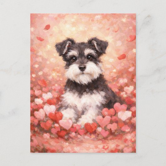 Valentine Schnauzer mit Herzen Postkarte (Vorderseite)