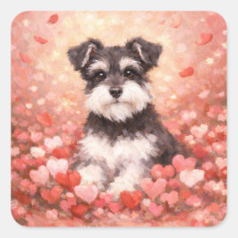 Valentine Schnauzer with Hearts Quadratischer Aufkleber