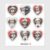 Valentine Shih Tzu Dog Set von 9 Aufklebern Aufkleber (Blatt)