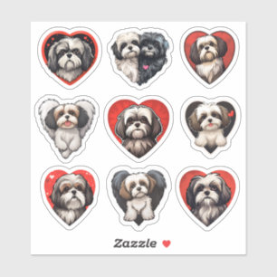 Valentine Shih Tzu Dog Set von 9 Aufklebern Aufkleber