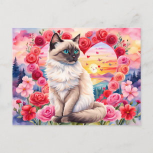 Valentine Siamese Kätzchen im Herzen der Rose Sonn Postkarte