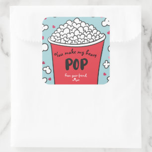Valentine Sie machen mein Herz Pop Popcorn Quadratischer Aufkleber