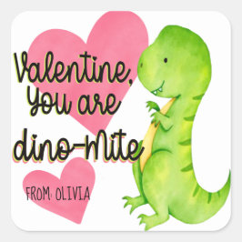 Valentine Sie sind Dino-mite Dinosaur Trex Hearts Quadratischer Aufkleber
