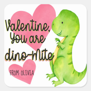 Valentine Sie sind Dino-mite Dinosaur Trex Hearts Quadratischer Aufkleber