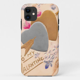 Valentine Silber- und Goldherzen Antike Postkarte Case-Mate iPhone Hülle