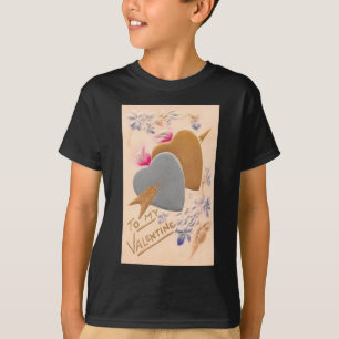 Valentine Silber- und Goldherzen Antike Postkarte T-Shirt