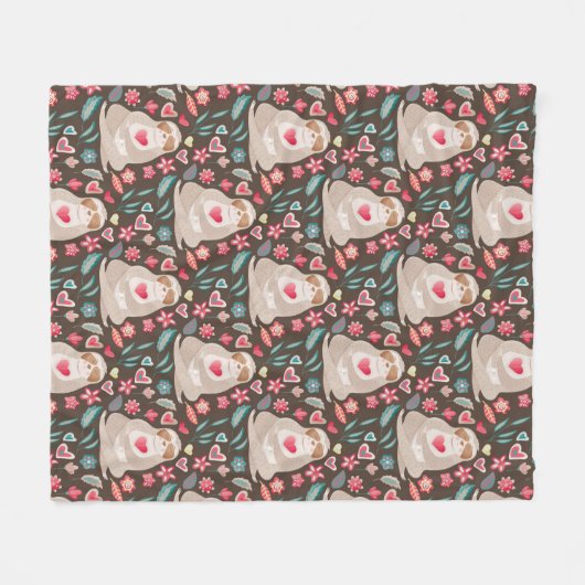 Valentine Sloth Pattern Fleecedecke (Vorderseite (Horizontal))