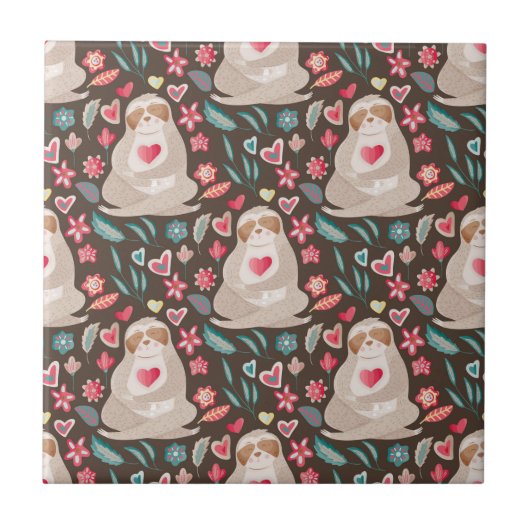 Valentine Sloth Pattern Fliese (Vorderseite)