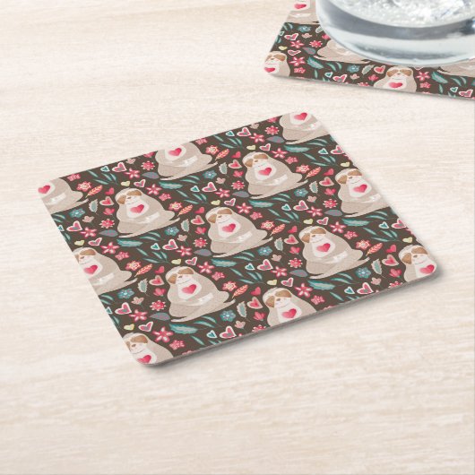 Valentine Sloth Pattern Rechteckiger Pappuntersetzer (angewinkelt)