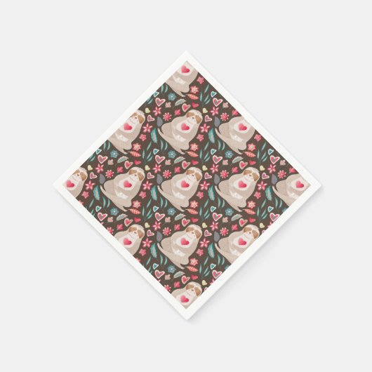 Valentine Sloth Pattern Serviette (Ecke)