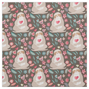 Valentine Sloth Pattern Stoff