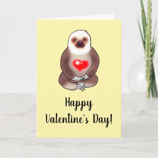 Valentine Sloth with Glowing Heart Karte (Vorderseite)