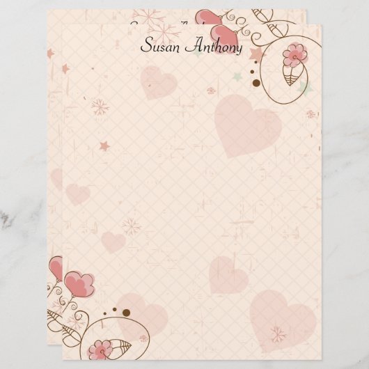 Valentine Soft Hearts Blume Stationärpapier (Vorne/Hinten)