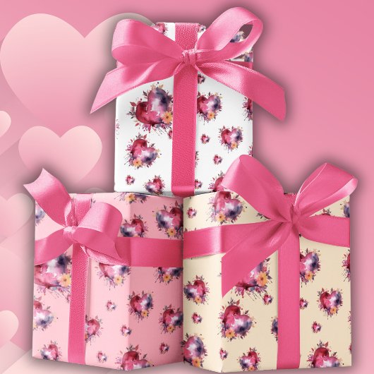 Valentine Splash of Hearts Pattern Geschenkpapier Set