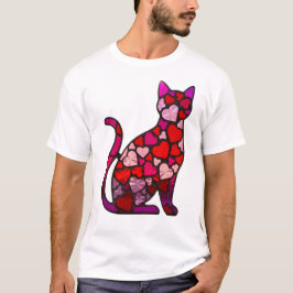 Valentine Stained Glass Cat Heart | Retro Mosaic T-Shirt