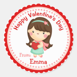 Valentine Stickers (Mädchen mit roten Herzen)